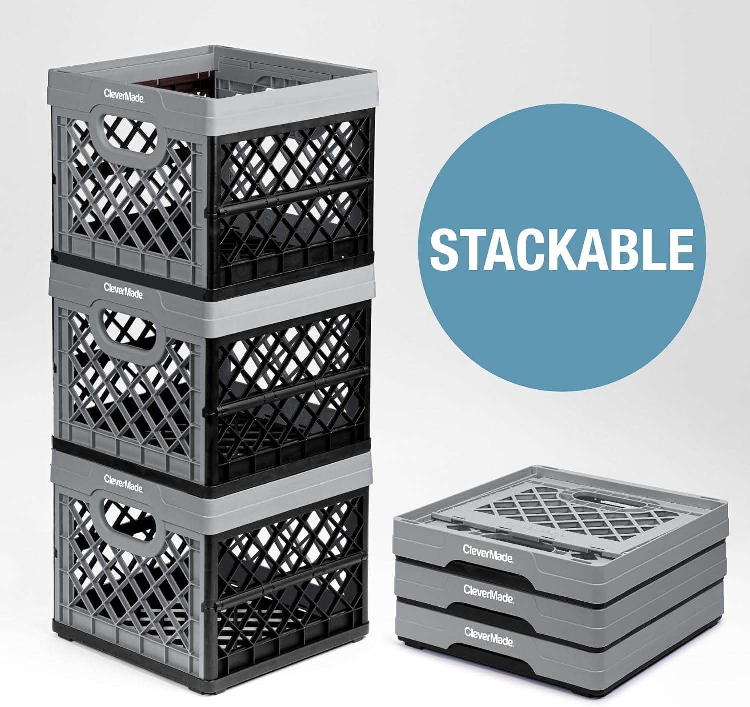 CleverMade Collapsible Eco Plastic Milk Crate, Folding Storage Bin, 6.6 gal, Ocean Navy - Image 4
