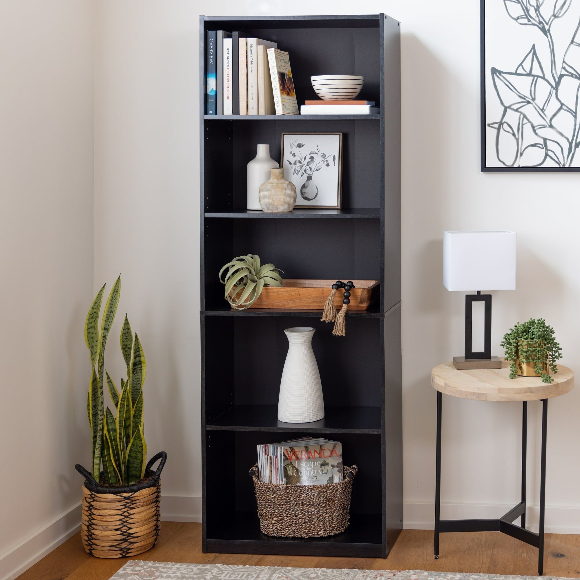 Mainstays 5-Shelf Bookcase with Adjustable Shelves, True Black Oak - Image 5