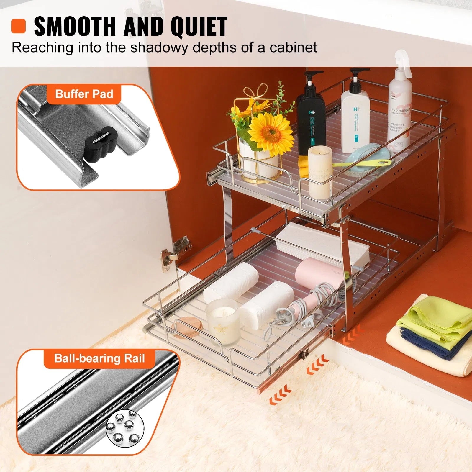 Out Cabinet Organizer x , Slide Out Pantry Shelves - Plated Steel, Kitchen Cabinet Storage, Bathroom Under Sink Organ... - Image 3
