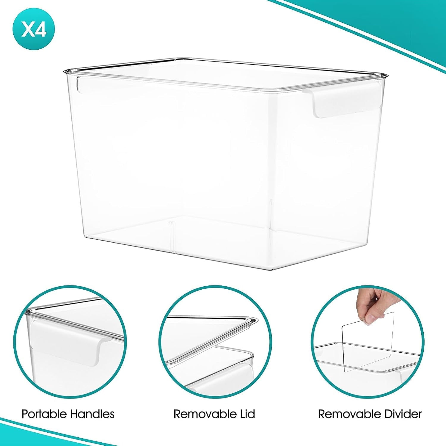 Stackable Clear Storage Bins with Lids, Large Plastic Storage Bins w Handle, Acrylic Pantry Organization and Storage for Kitchen, Fridge, Ca - Image 2