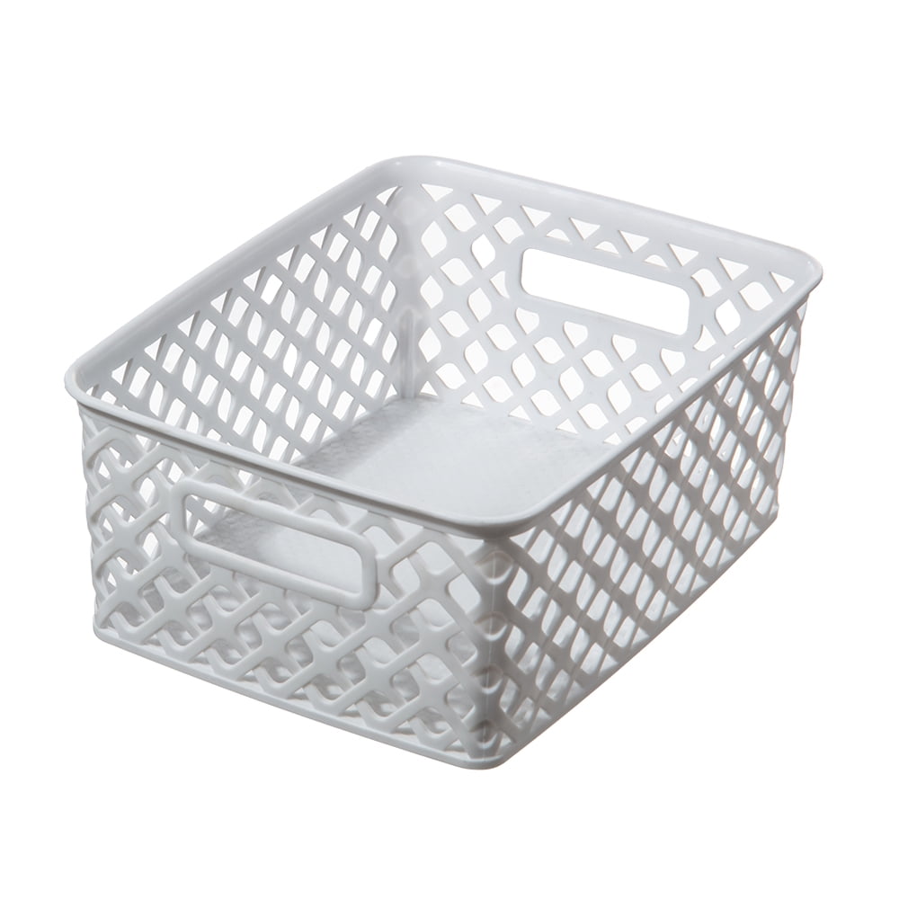 Small White Decorative Plastic Storage Basket, 10 in x 8 in x 4 in - Image 3