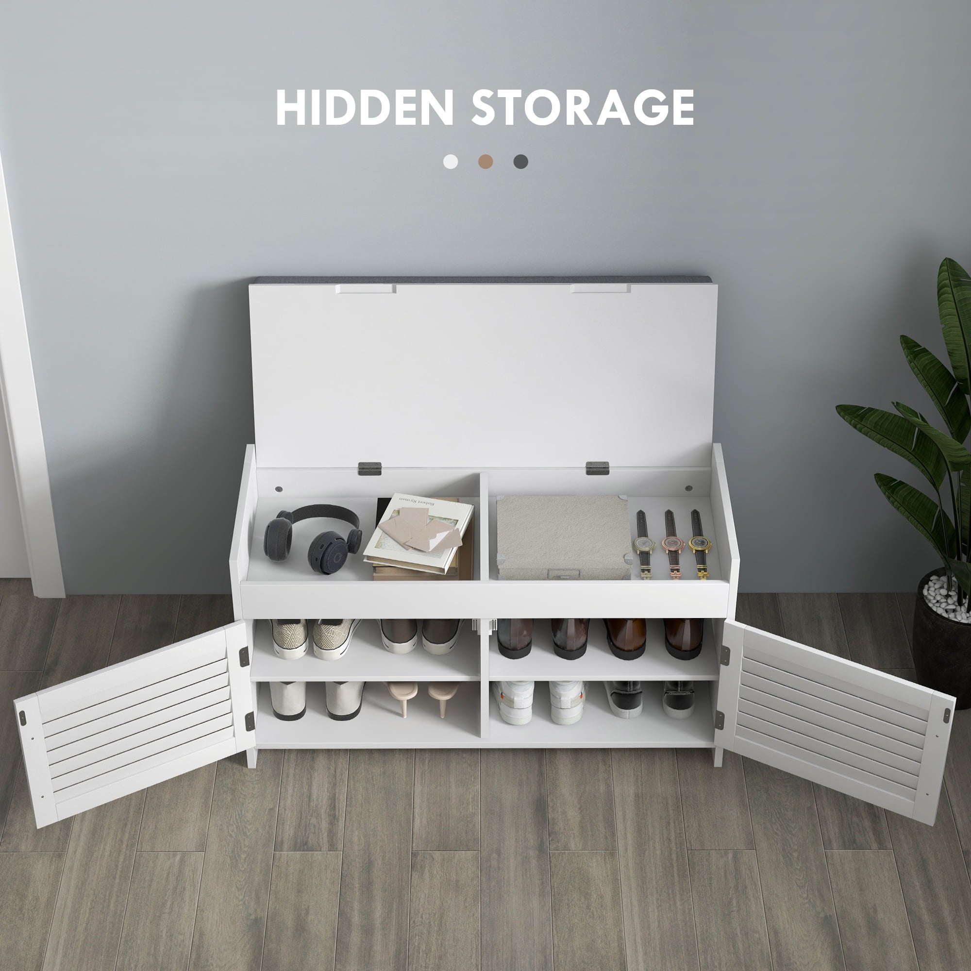 Shoe Bench, Modern Entryway Bench with Cushion and Hidden Compartments, 35.4" Shoe Organizer with Adjustable Shelves ... - Image 3