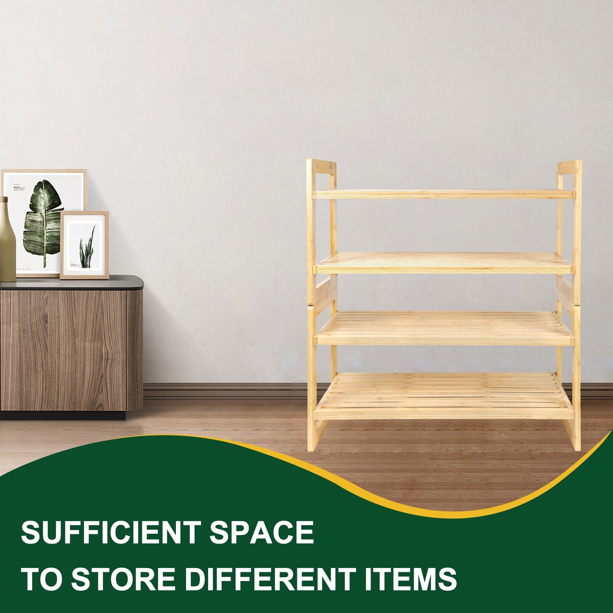 Bamboo Shoe Rack Kit, 4-Tier Bamboo Shoe Storage Organizer, Holds Up to 300 lb, for Entryway Bathroom Bedroom, Free Standing Shoe Racks for - Image 5