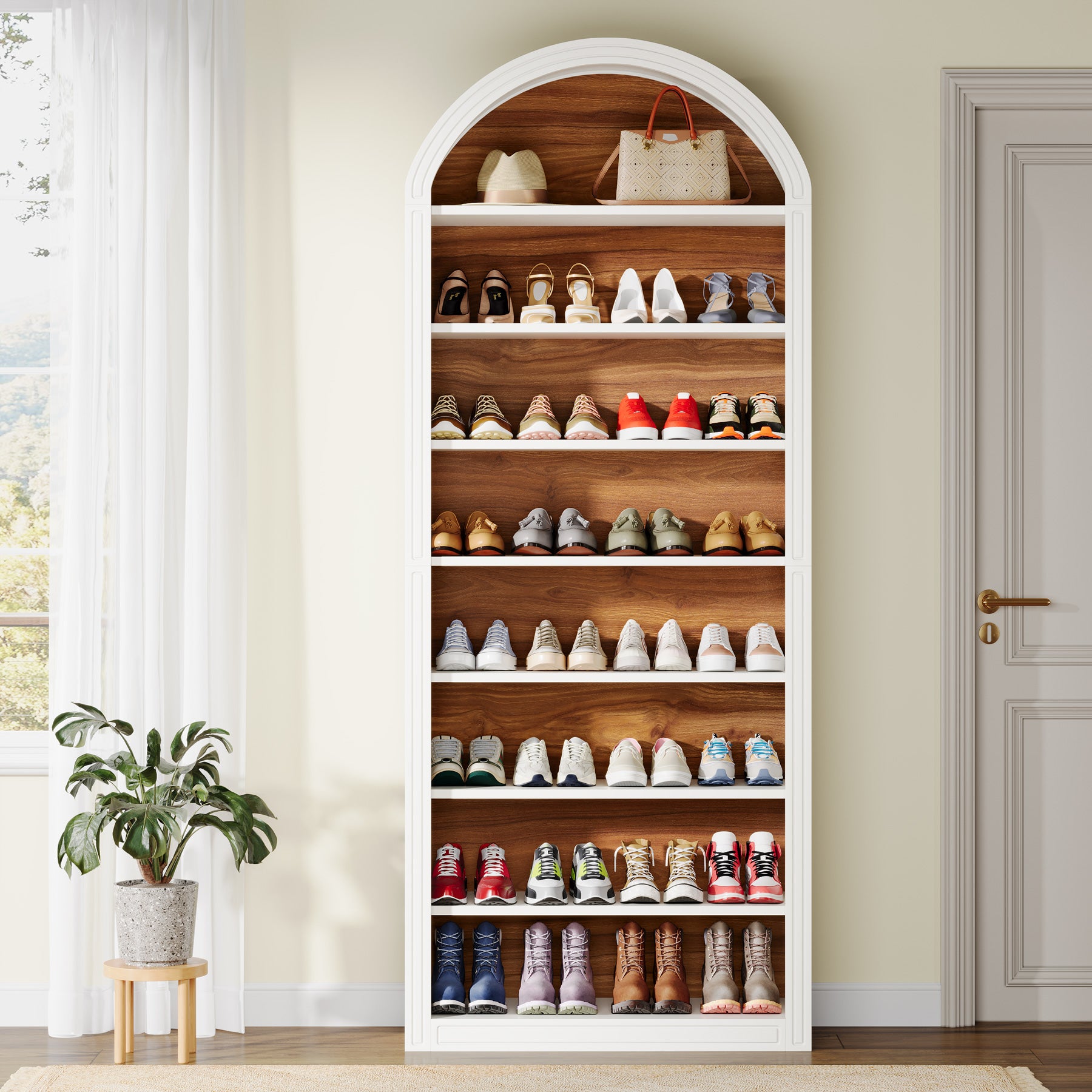 Tribesigns Shoe Storage Cabinet, 8-Tier Tall White Shoe Organizer Cabinet, Large Wooden Freestanding Shoe Rack for Closet Entryway - Image 5