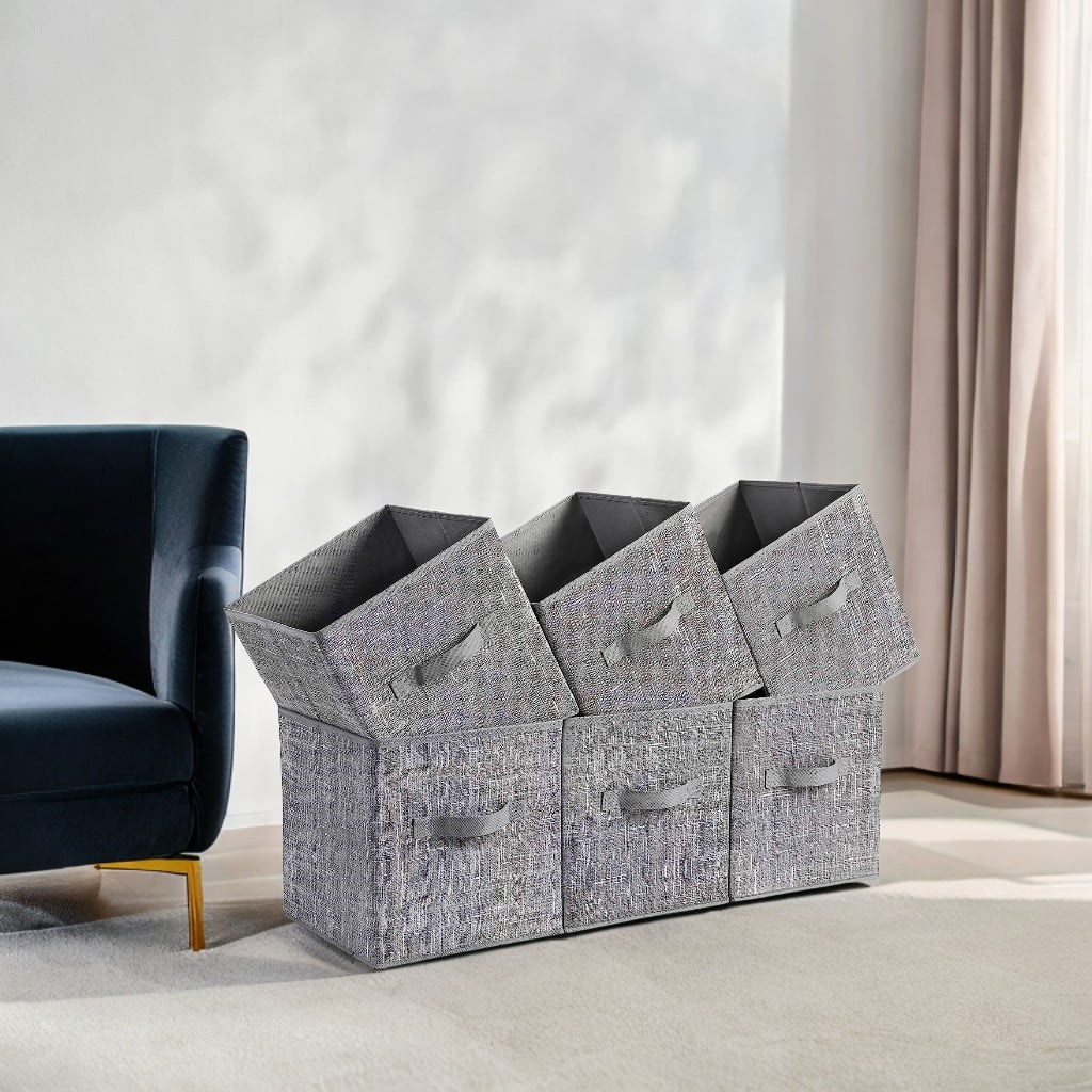 6 Pack Storage Cubes 11-Inch Non-Woven Fabric Bins with Double Handles Closet Organizers for Shelves Gray - Image 5