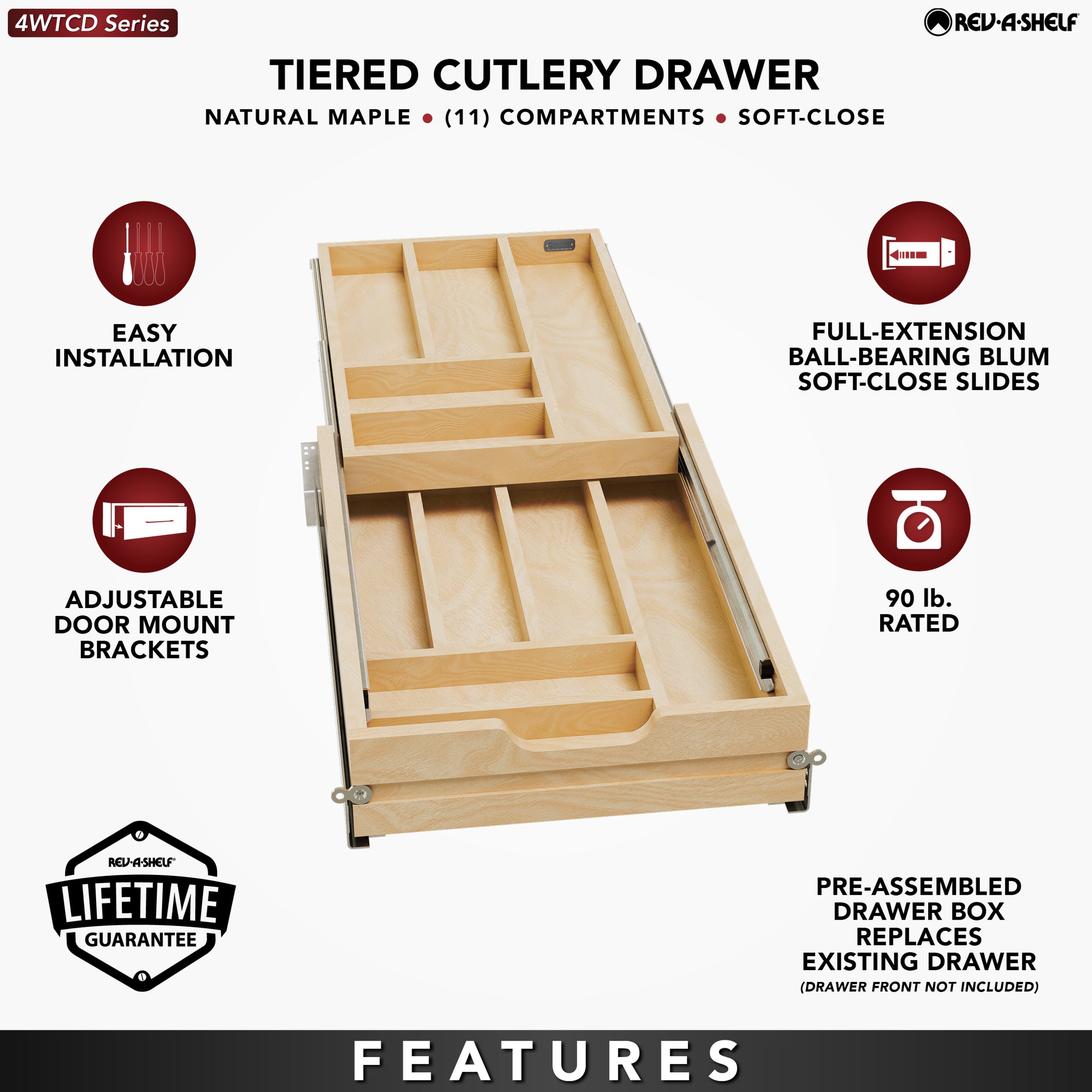 15 Inch Tiered Cutlery Drawer Organizer with Soft Close Slides - Image 2