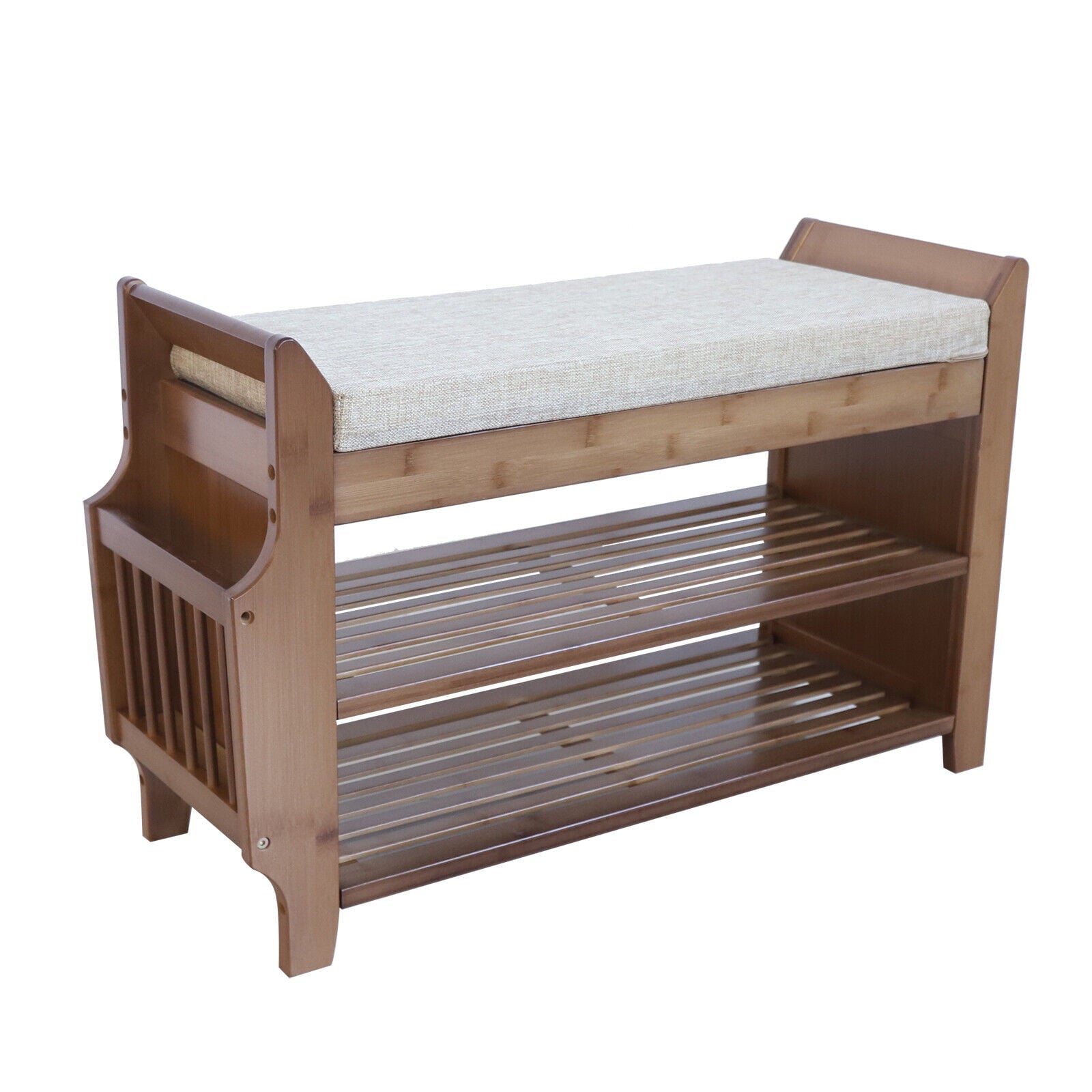 2 Rack for Home Bamboo Rack Brown Bench with Soft Cushion Entryway s Organizer Shelf 6 Pairs s Bench - Image 4