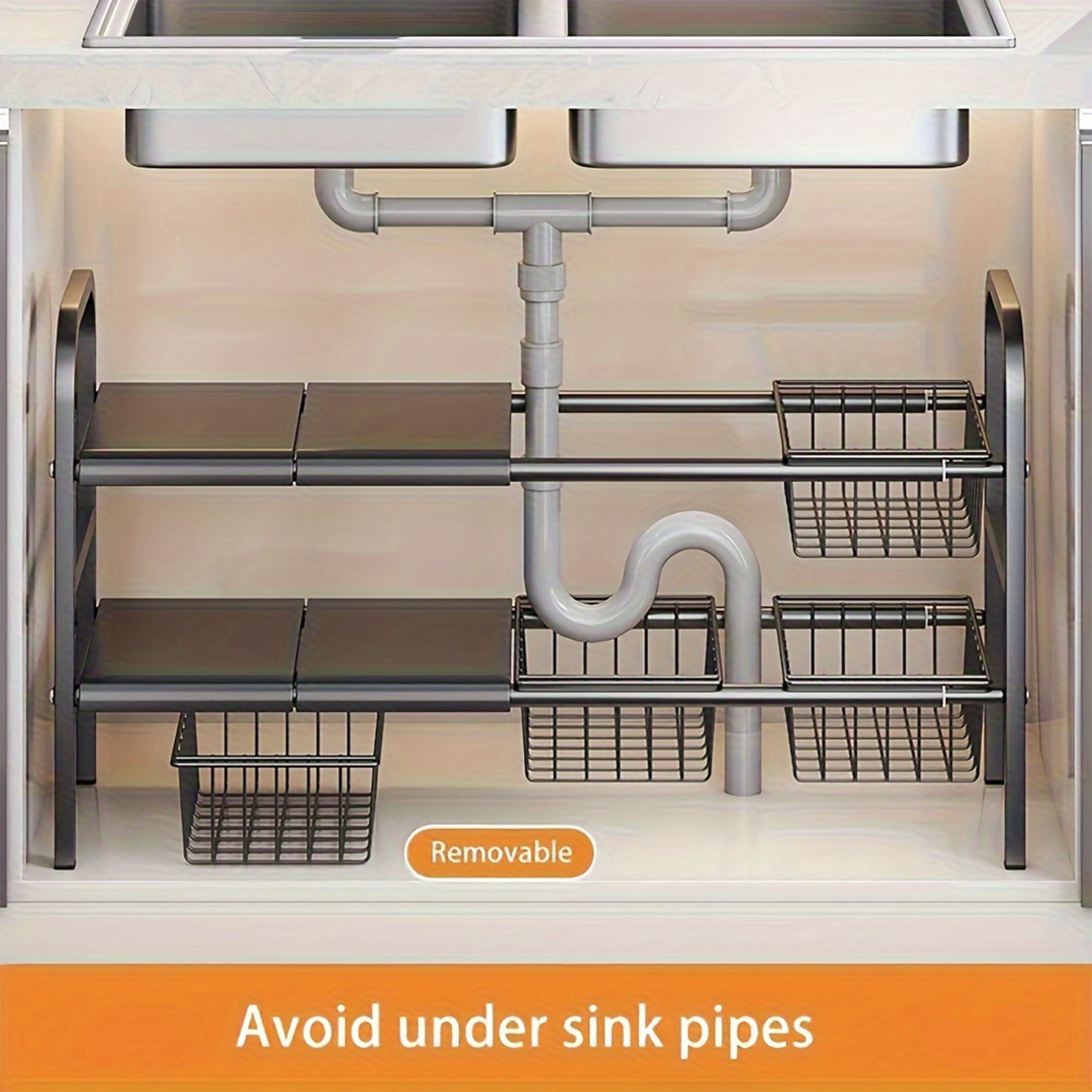 1pc Sink Organizers and Storage 2 Tier Cabinet Shelf Organizer with 5 Detachable Panels 5 baskets for Kitchen Bathroo... - Image 5
