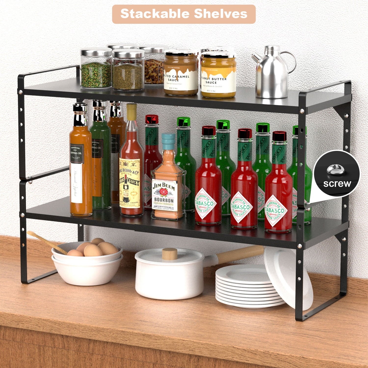 SANNO Expandable Counter Organizer, Stackable Cupboard Organizer Shelf Rack,Large Counter Shelf Organizer Cupboard, Cabinet Organization She - Image 5