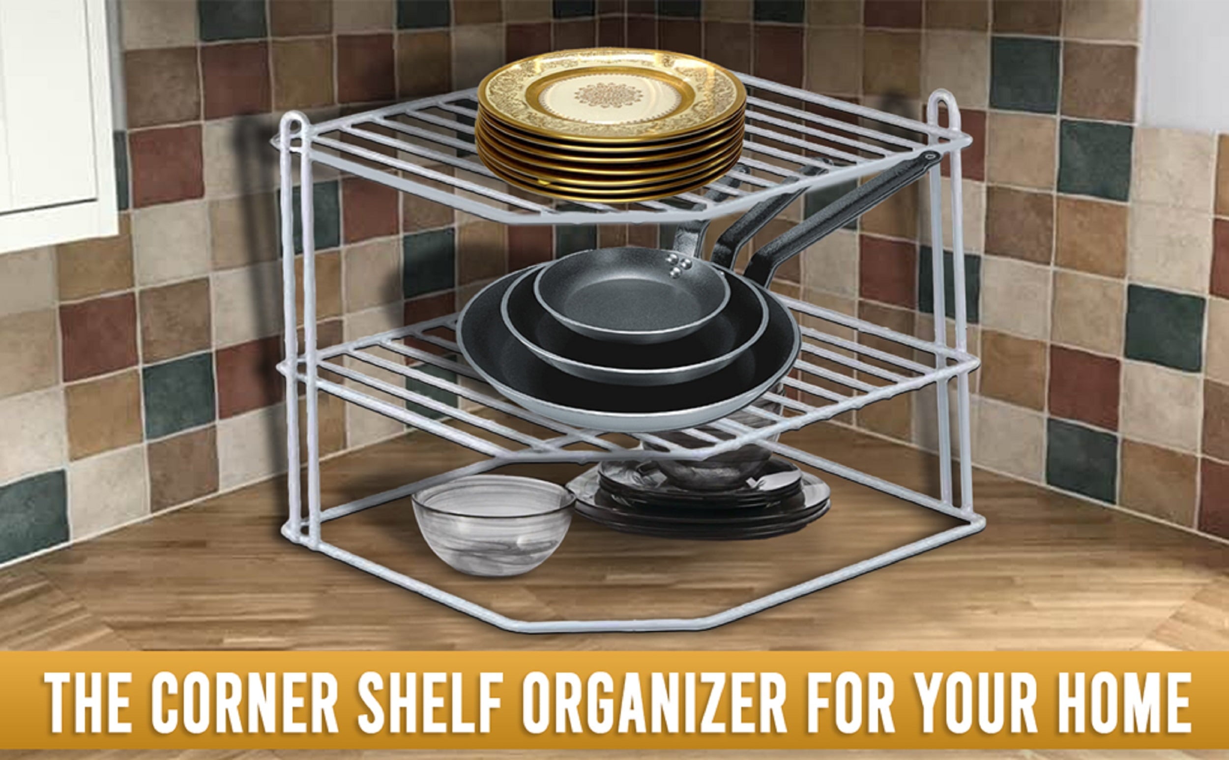 3-Tier Corner Shelf Counter and Cabinet Organizer, White 2215 - Image 5