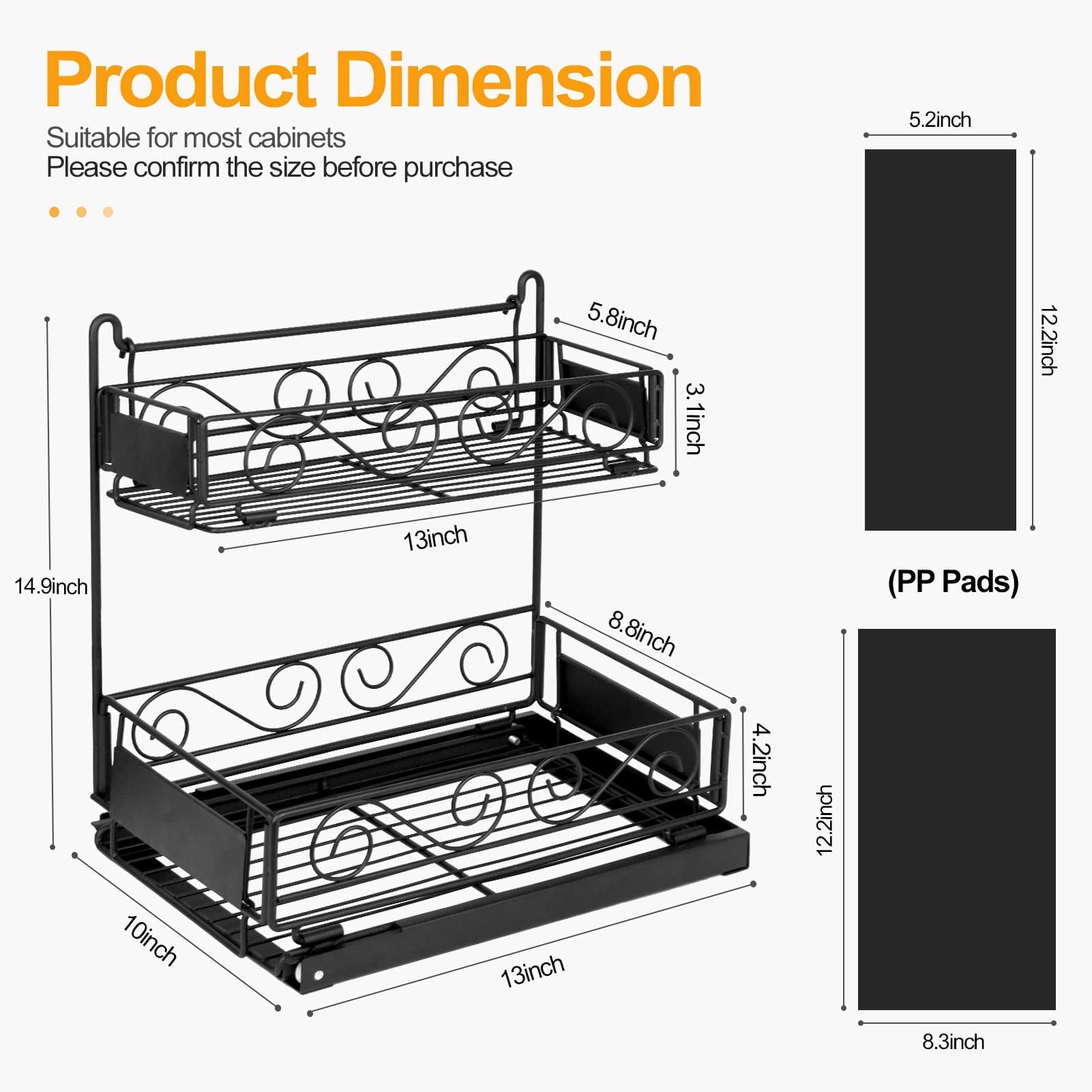 Bathroom Metal Under Sink Organizer, Kitchen Pull Out Counter Sliding Drawer Shelf, Black - Image 5