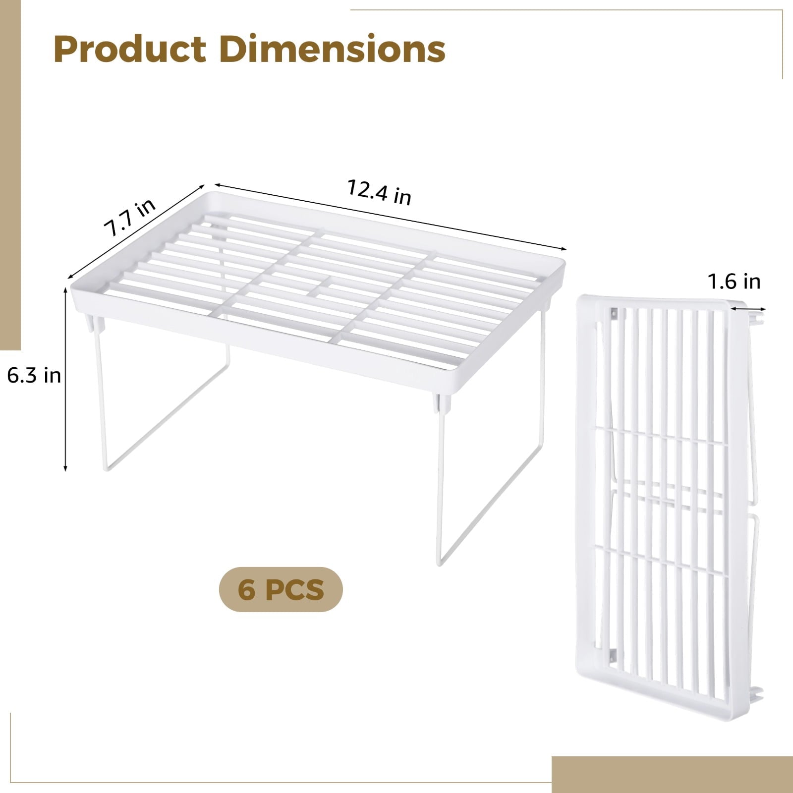 6 Pcs Foldable Organizer Shelf - 6-Tier Stackable Kitchen Rack, Organizer Shelf, White Plastic Breathable Grid with M... - Image 3