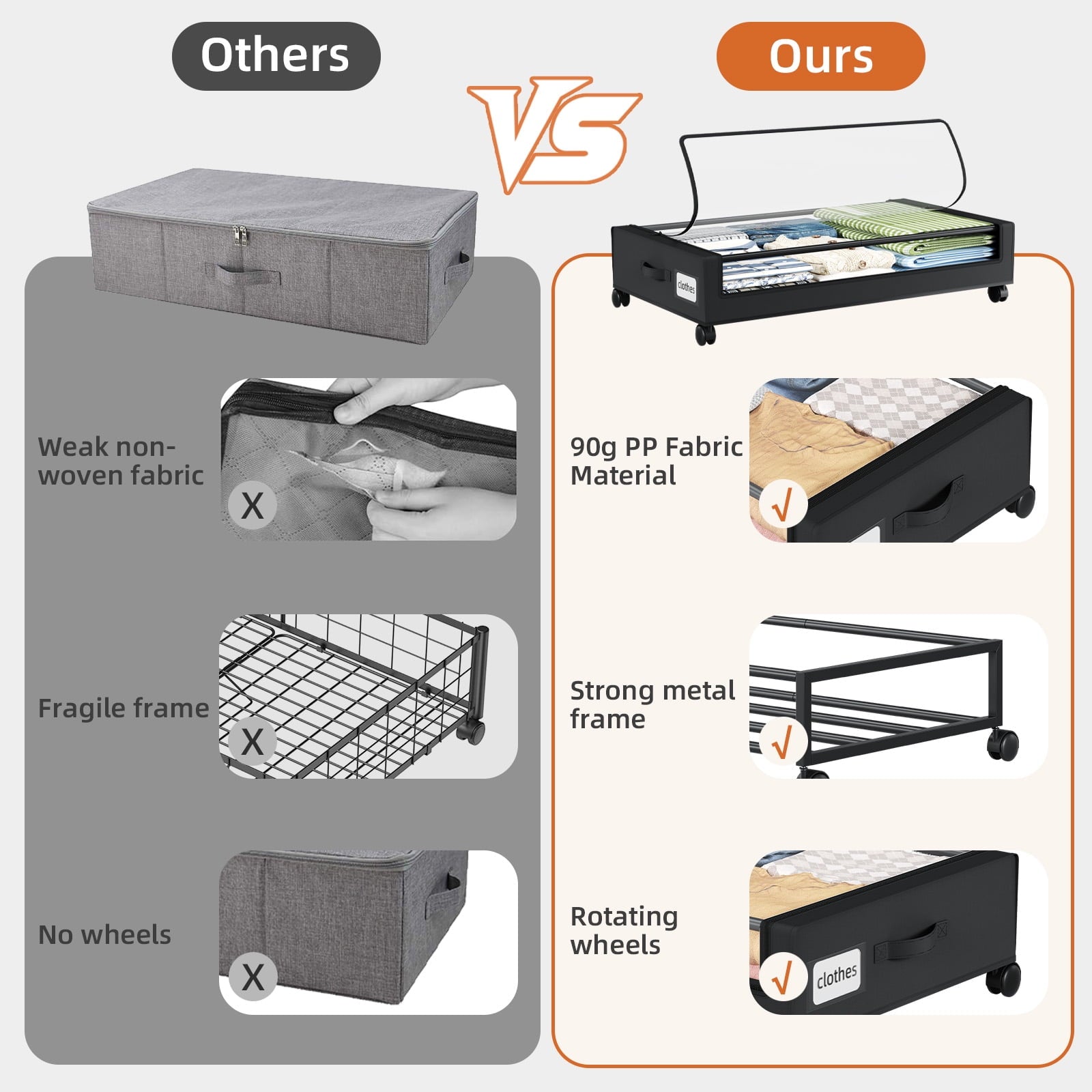Under Bed Storage with Wheels, 2 Pack Under Bed Storage Containers with Clear Lid and Handles, Storage Organizer Bins - Image 4