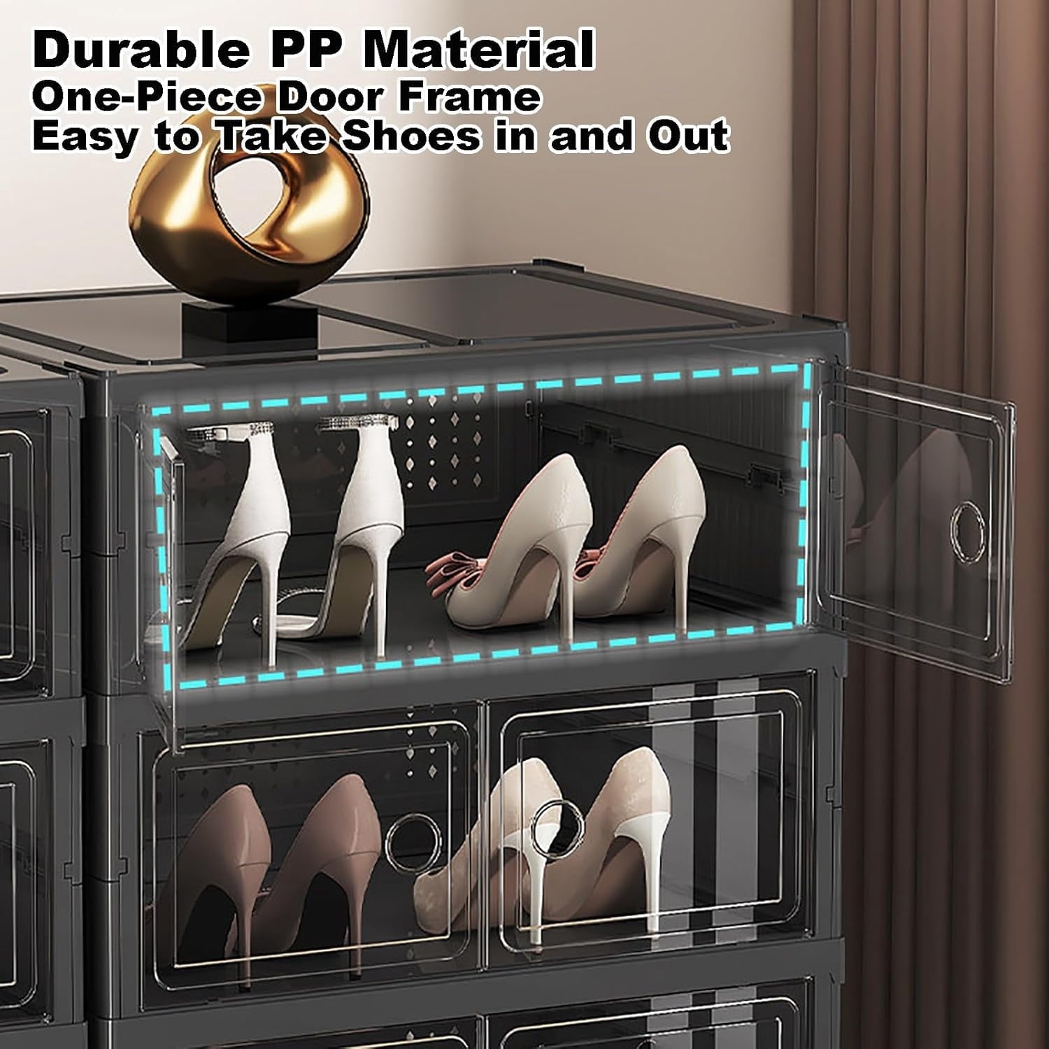 1 PCS 9 Layers Black Plastic Foldable Retail Shoe Display Racks With Transparent Door, Big Capacity Collapsible Shoe ... - Image 3