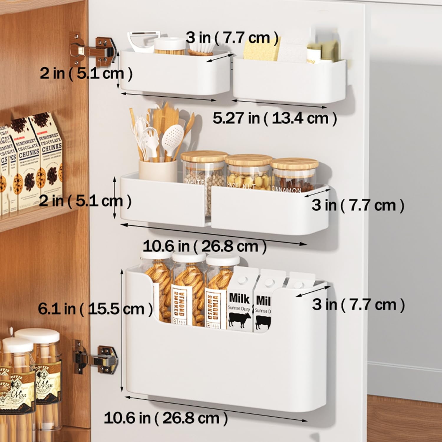 Adhesive Cabinet Door Organizer Storage 4 Pack, Door Rack Shelves Holder for Sink Kitchen Bathroom RV Pantry Bedroom ... - Image 5