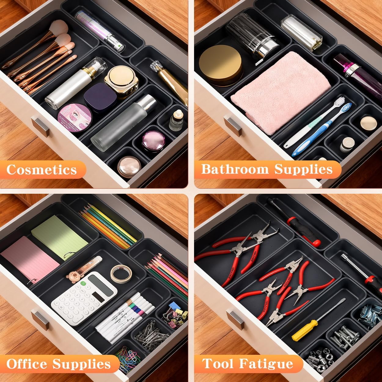 8 count Drawer Organizer, 3 Sizes Versatile Desk Drawer Organizer Trays, Drawer Dividers, Organization and Storage Bi... - Image 4
