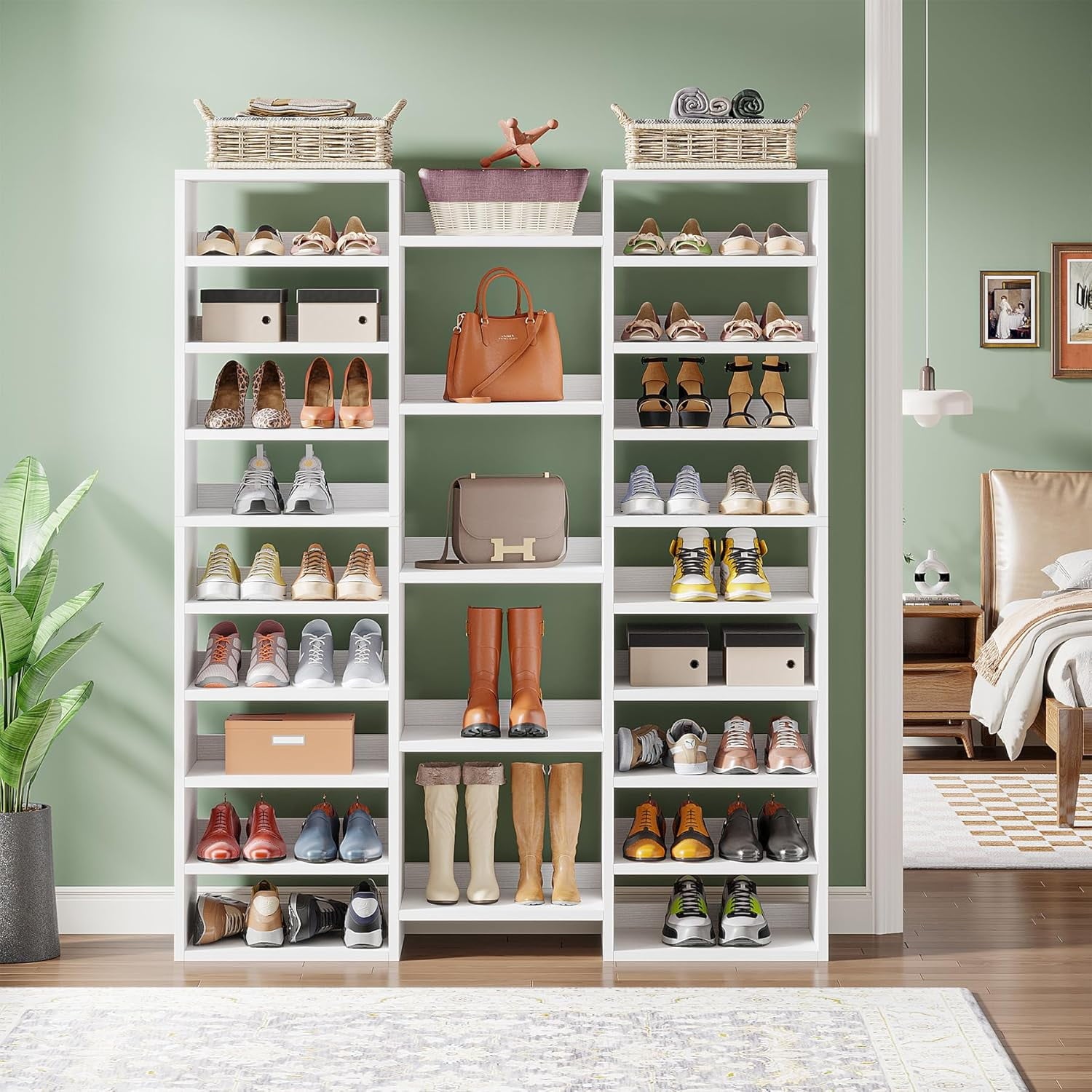 14-Tier Shoe Rack, 59 in. White Shoe Shelf with 22 Open Cubbies, 46 Pairs Wide Entryway Shoe Organizer Shoe Storage C... - Image 5