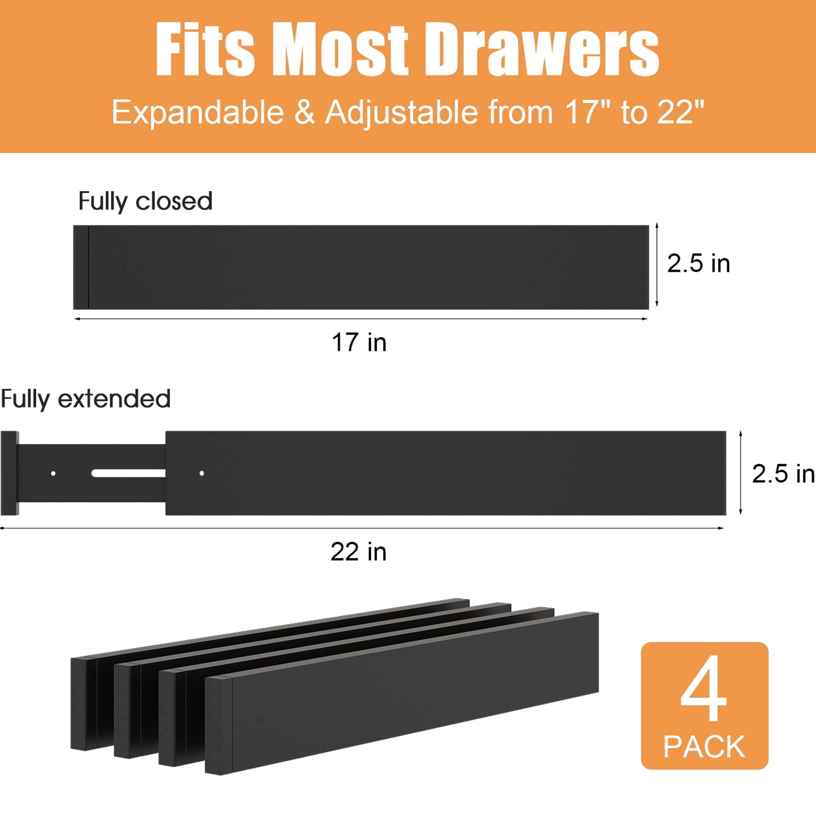 Bamboo Drawer Dividers,17-22" Adjustable Kitchen Drawer Organizer for Clothes,4 Pack Expandable Drawer Organization Separators for Bedroom,B - Image 2