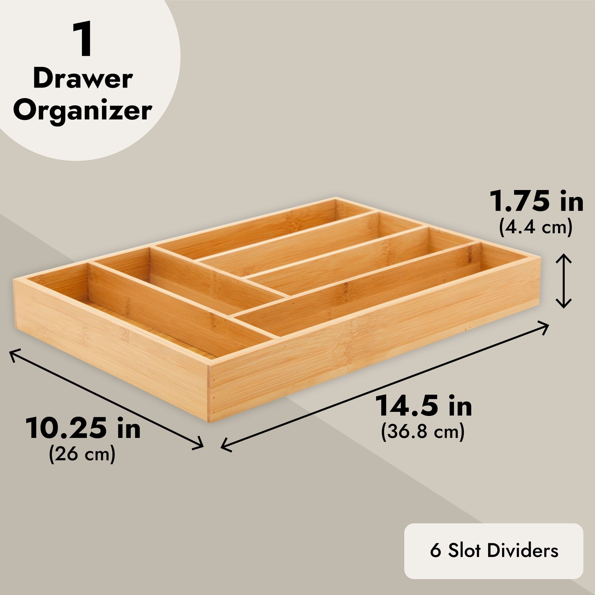 Bamboo Silverware Drawer Organizer with 6 Slots, Wooden Cutlery Tray Holder for Kitchen, Flatware, Utensils, 14.5 x 10.25 x 1.75 In - Image 5
