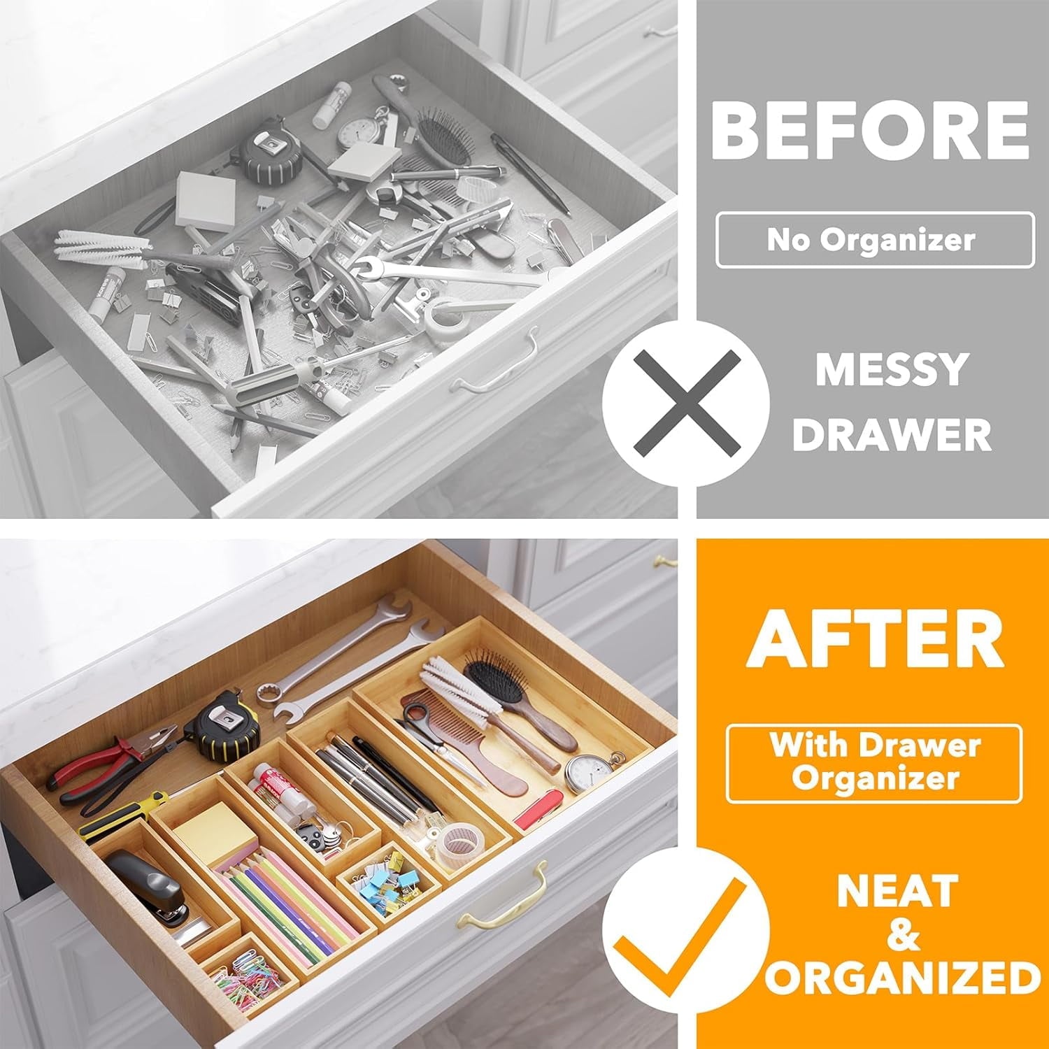 SpaceAid Bamboo Drawer Organizer Storage Boxes Set(7 Pack, Natural) - Image 4