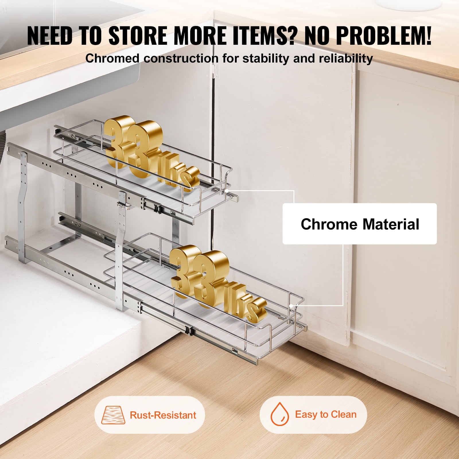 KFFKFF 8.5"Wx21"Dx15"H Pull-Out Cabinet Organizer, Durable Slide-Out Pantry Shelves, Steel Sliding Storage Drawers for Home Use, Fits 10"Wx2 - Image 3