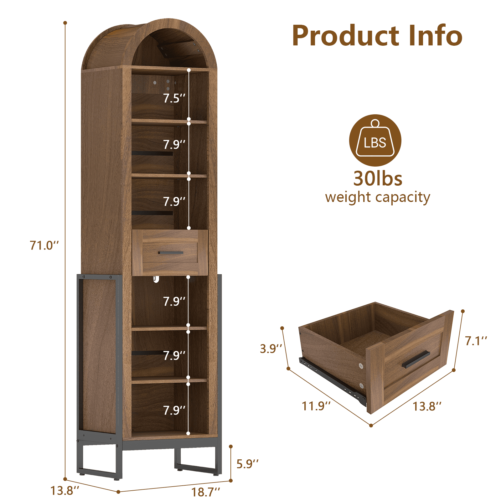 ELECWISH Shoe Storage Cabinet with Adjustable Shelves, 7 Tier Shoe Rack with Large Drawer, Tall Freestanding Shoe Organizer Cabinet for Entr - Image 5