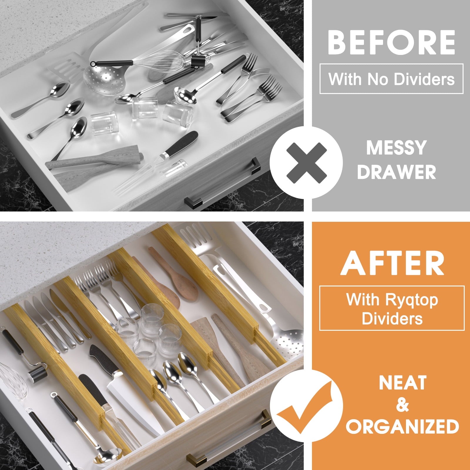 Bamboo Drawer Dividers,12-17" Adjustable Kitchen Drawer Organizer for Clothes,4 Pack Expandable Drawer Organization S... - Image 2