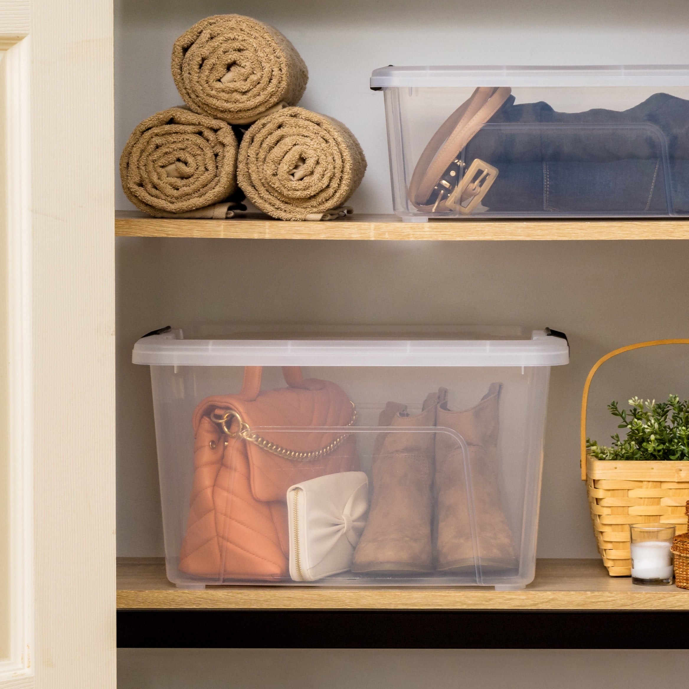 IRIS 32 Qt. Plastic Storage Bin with Lid, Stackable Storage Containers, Tote - Image 2