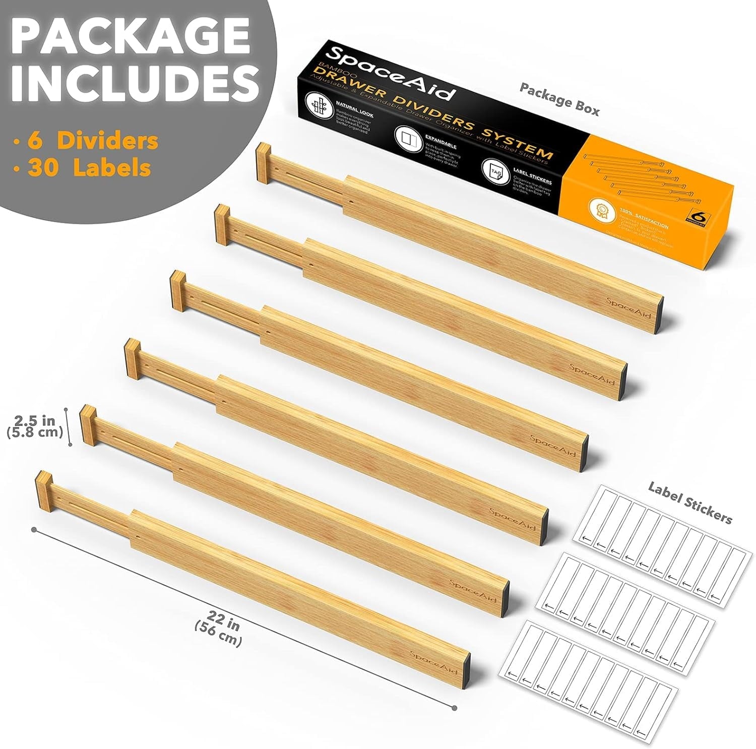 Bamboo Drawer Dividers with Labels, Kitchen Adjustable Drawer Organizers,6 Dividers (17-22 in) - Image 3