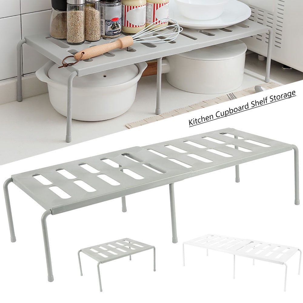 Adjustable Kitchen Cupboard Cabinet Shelf Storage Stackable Rack Organizer Gray 10.14 in - Image 4
