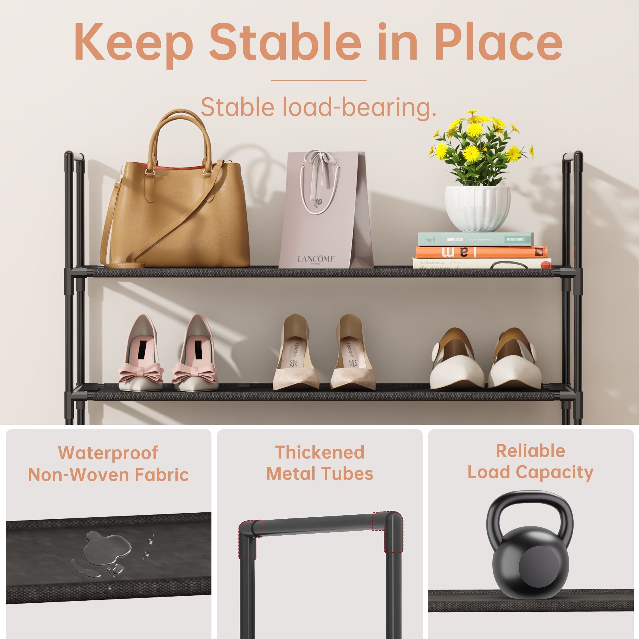 Shoe Rack for Closet, 3-tier Stackable Free Standing Shoe Shelves, Shoe Organizer for Entryway Dorm, 28.4" x 11" x 27... - Image 4