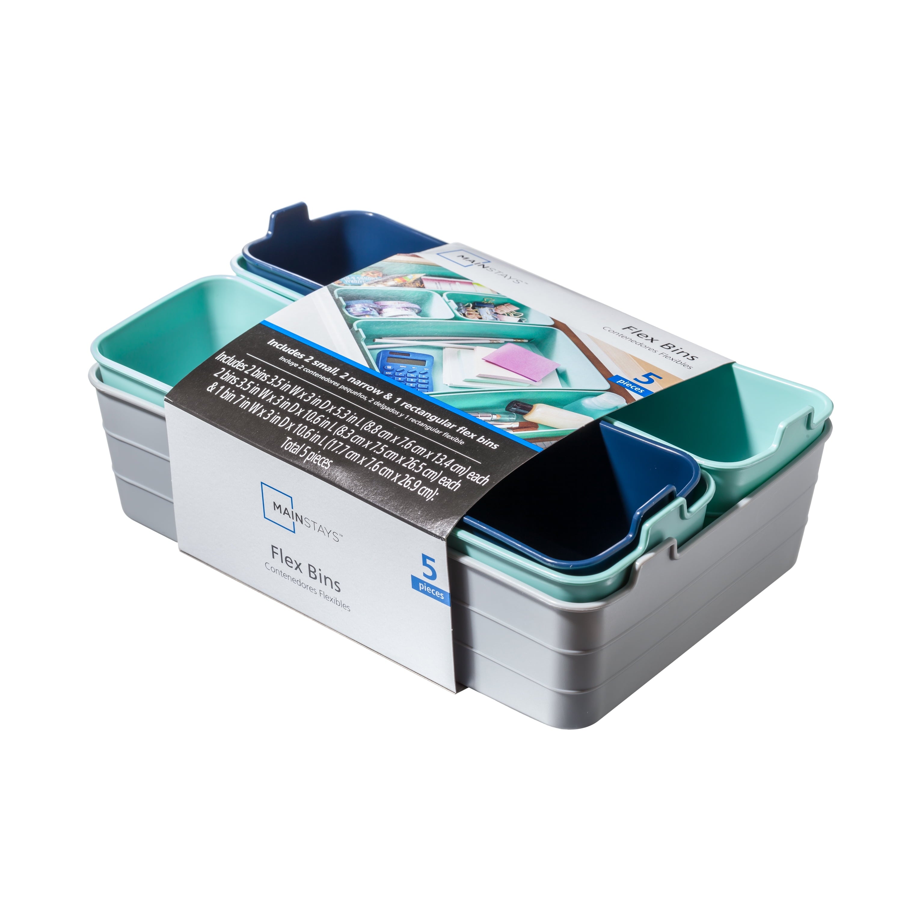 Set of 5 Flexible Drawer Storage Organizers, Navy Teal Gray, Case of 6, 30 Piece - Image 4