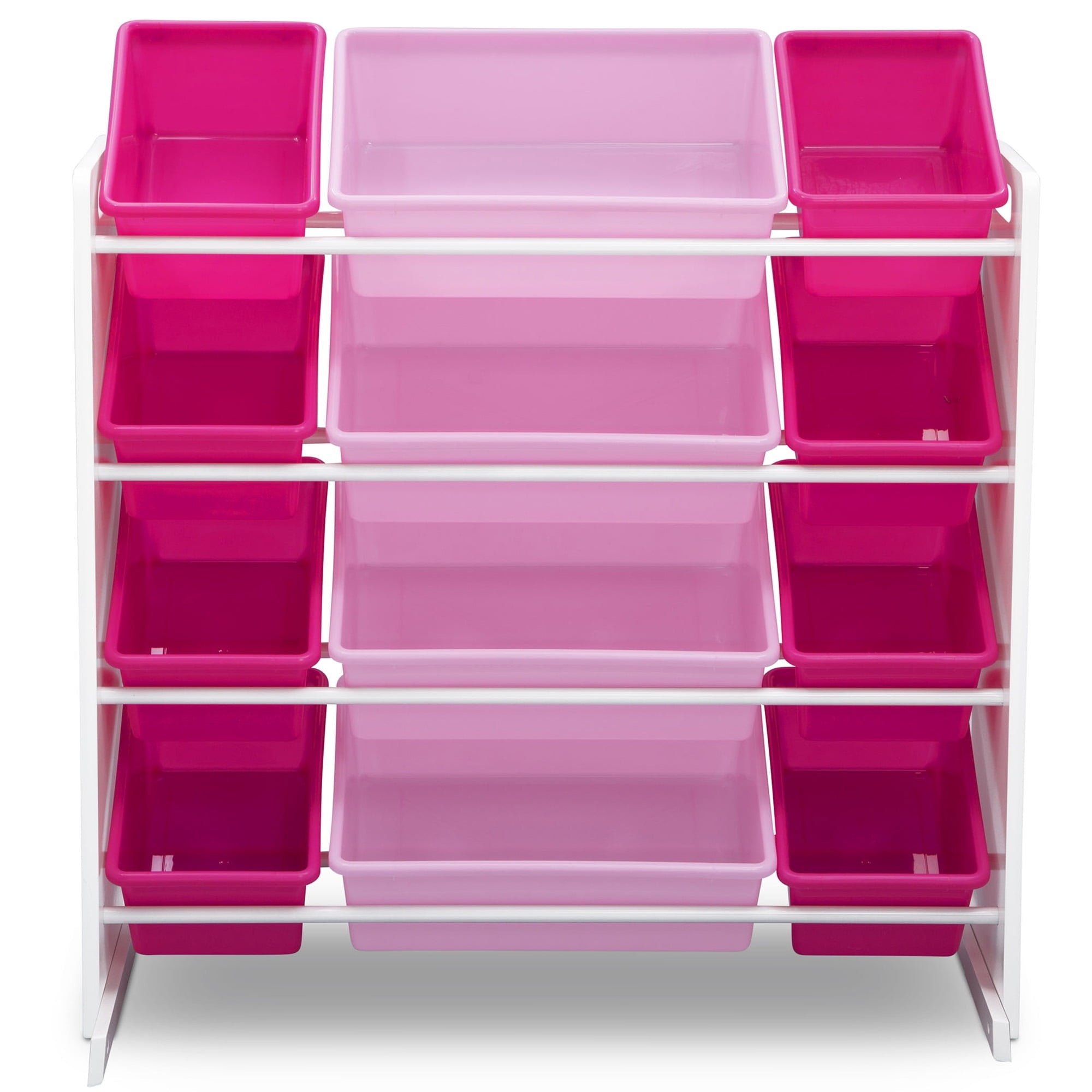 Kids Toy Storage Organizer with 12 Plastic Bins, Greenguard Gold Certified, White/Pink - Image 4