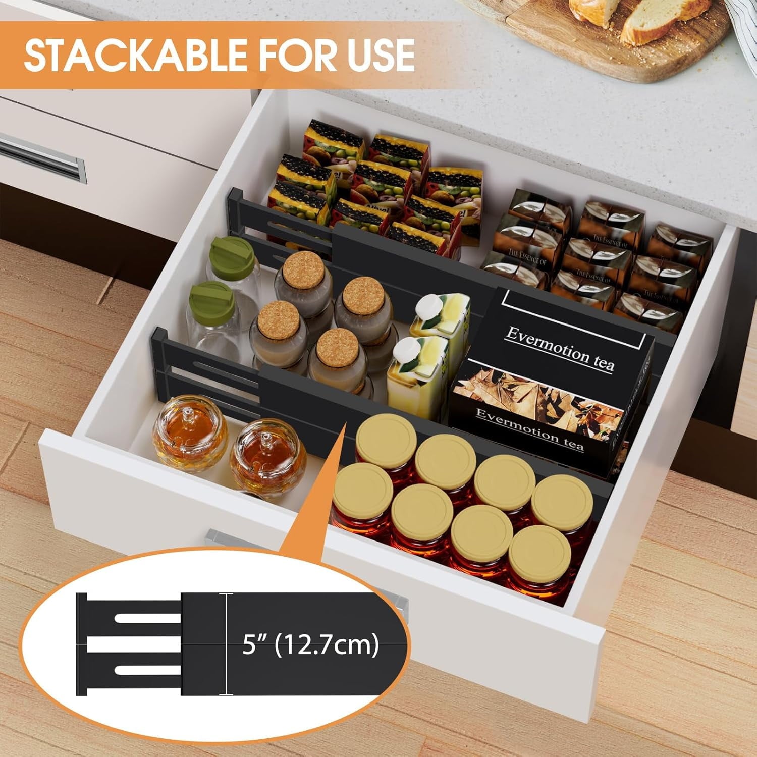 Bamboo Drawer Dividers,17-22" Adjustable Kitchen Drawer Organizer for Clothes,4 Pack Expandable Drawer Organization Separators for Bedroom,B - Image 5