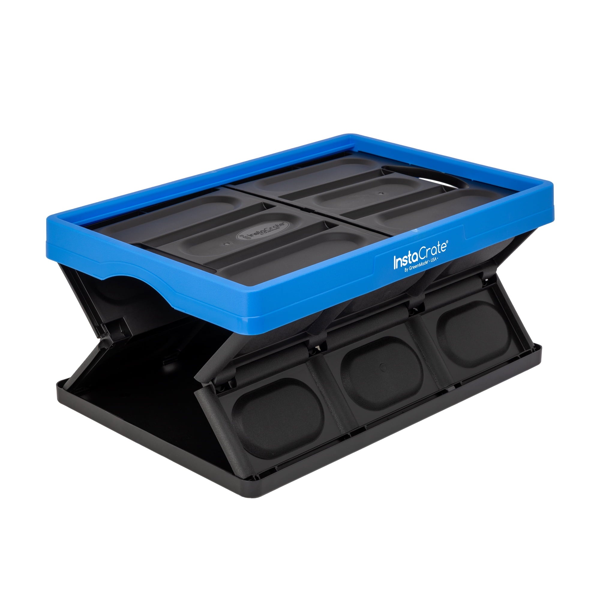 Greenmade Instacrate 12-Gallon Collapsible Plastic Storage Bin with Handles, Black and Blue - Image 3