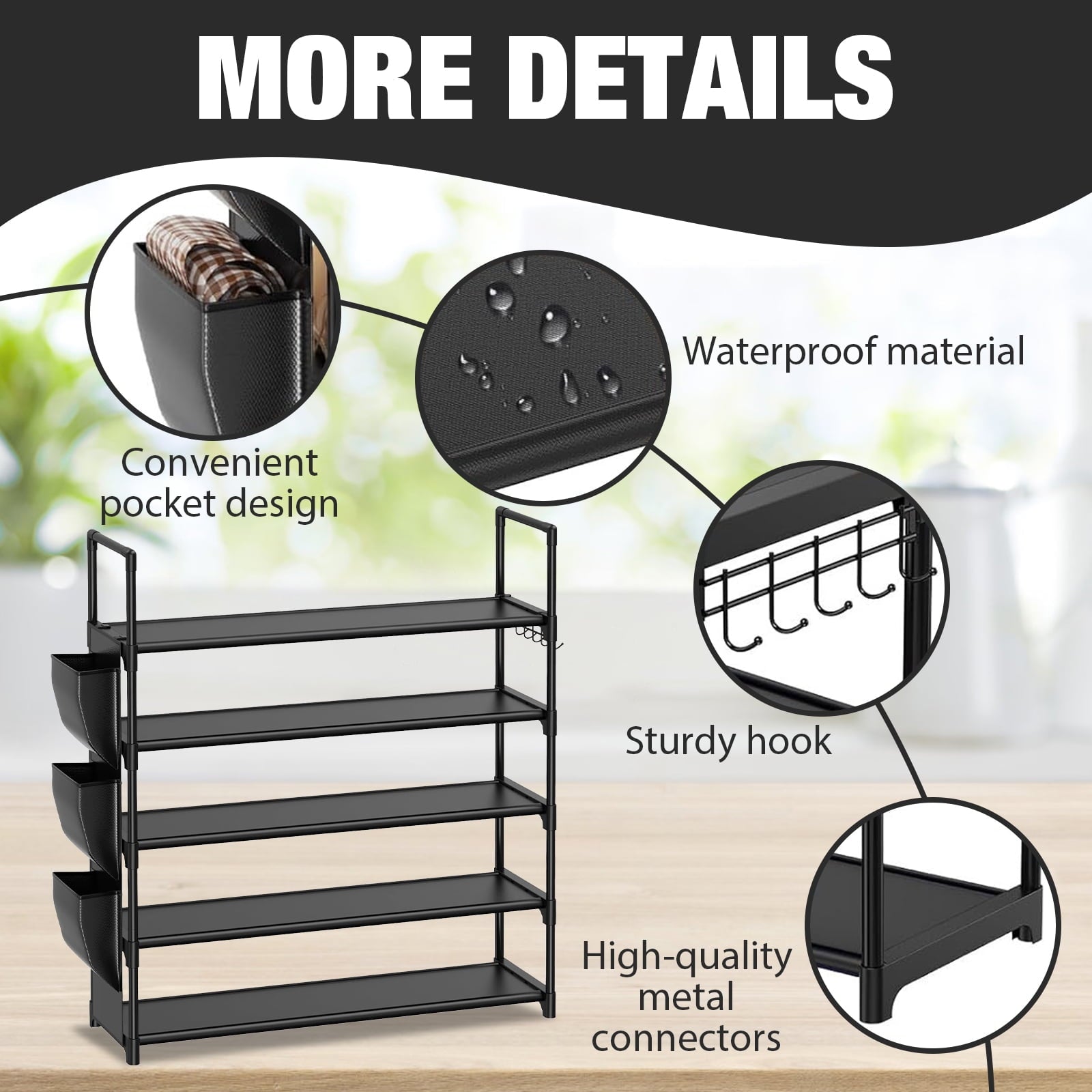 5-Tier Shoe Rack for Closet & Entryway, Heavy Duty Metal Shoe Organizer, 34" Tall, Black - Holds 20-25 Pairs, Space-S... - Image 3