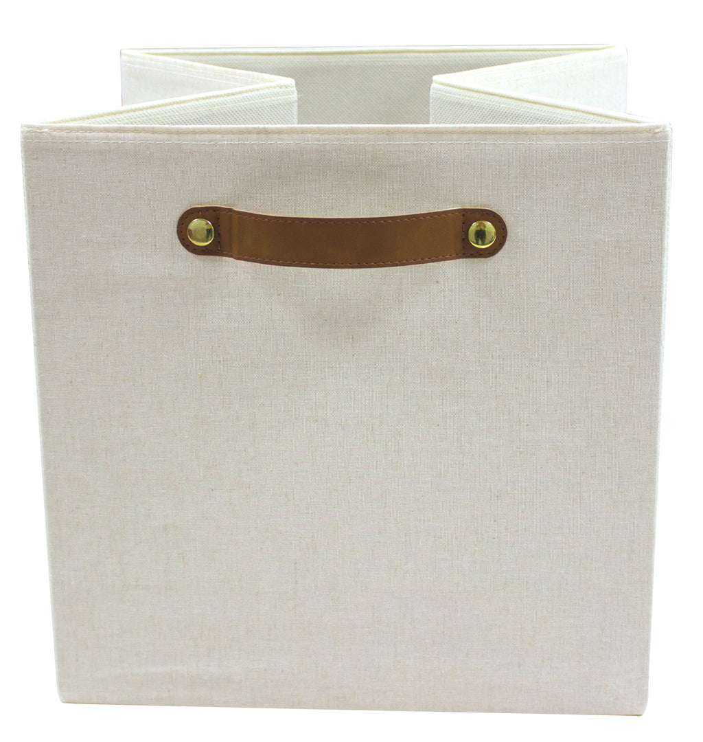 Better Homes & Gardens Fabric Cube Storage Bins (12.75" x 12.75"), Vanilla with Leather Handle, 2 Pack - Image 2