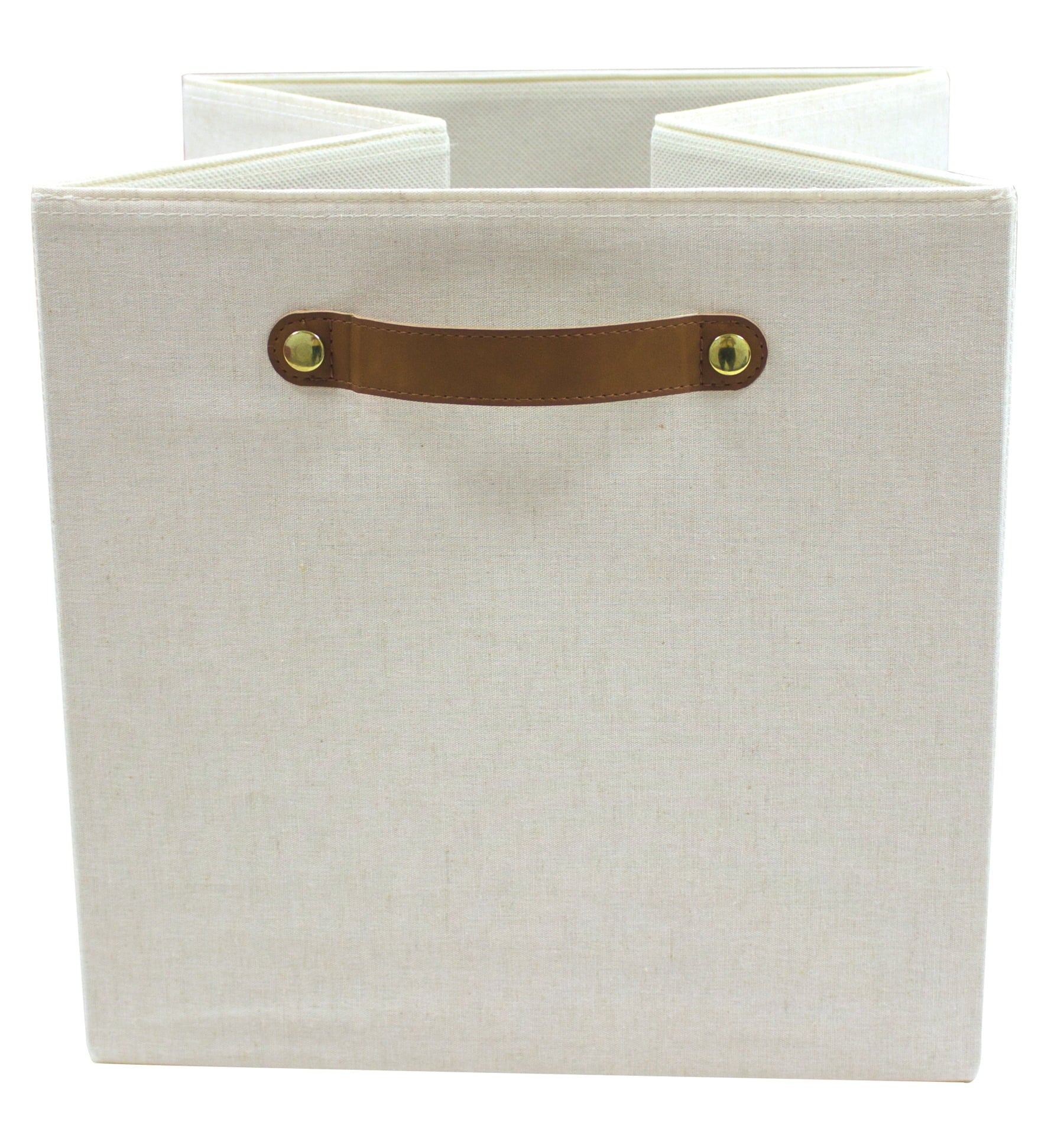 Better Homes & Gardens Fabric Cube Storage Bins (12.75" x 12.75"), Vanilla with Leather Handle, 2 Pack - Image 2