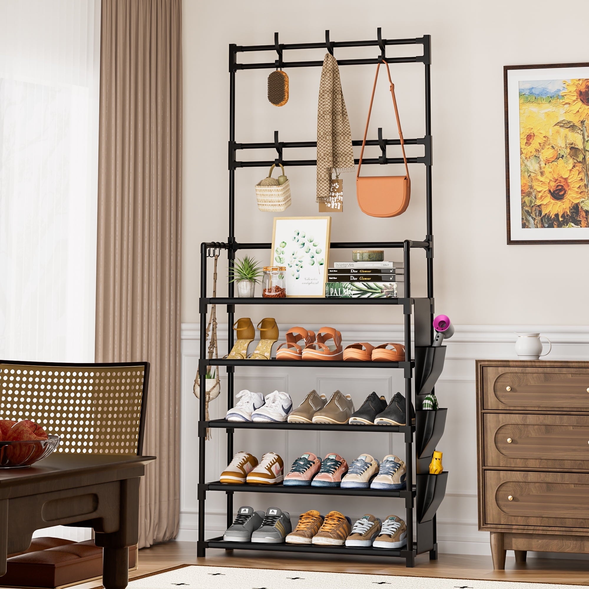 5 Rack with Hooks and Side Pocket Storage 15-20 Pairs Rack for Closet Entrance Rack Organizer Entryway Holder Space S... - Image 5