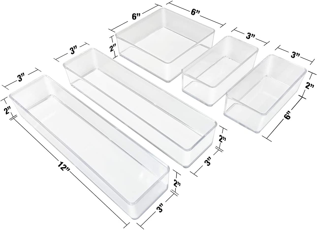 Sorbus Set of 5 Clear Plastic Drawer Storage Organizer Bins - Organization for Beauty, Kitchen, Office - Image 4