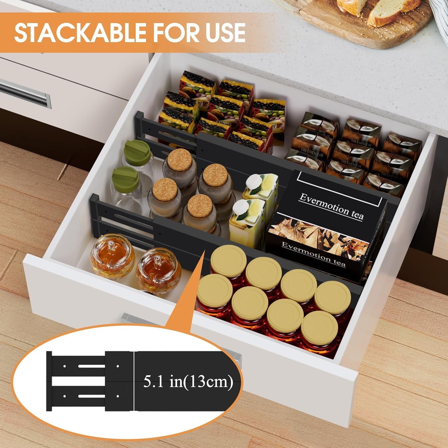 Bamboo Drawer Dividers,17-22" Adjustable Kitchen Drawer Organizer for Clothes,4 Pack Expandable Drawer Organization S... - Image 5