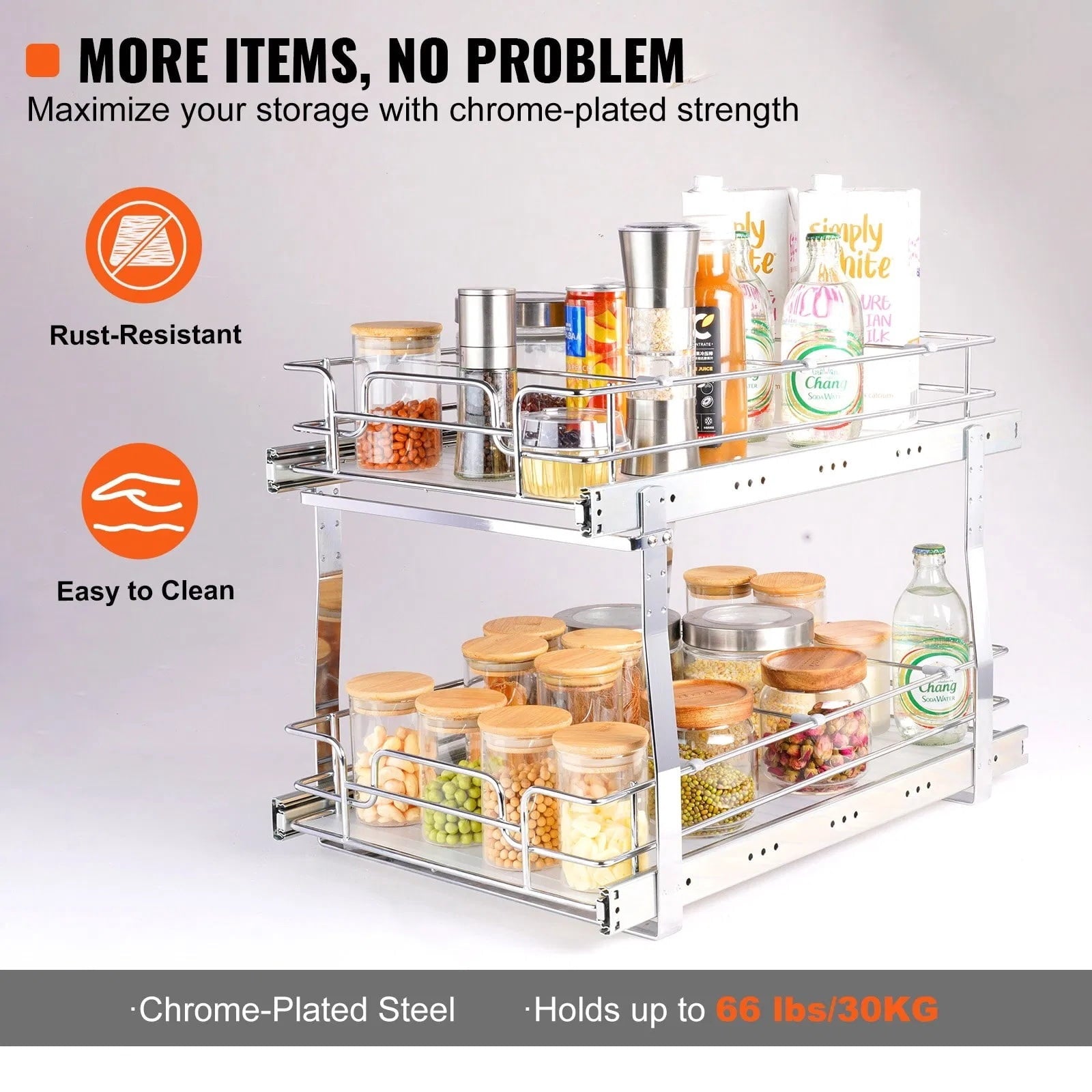 Out Cabinet Organizer x , Slide Out Pantry Shelves - Plated Steel, Kitchen Cabinet Storage, Bathroom Under Sink Organ... - Image 4