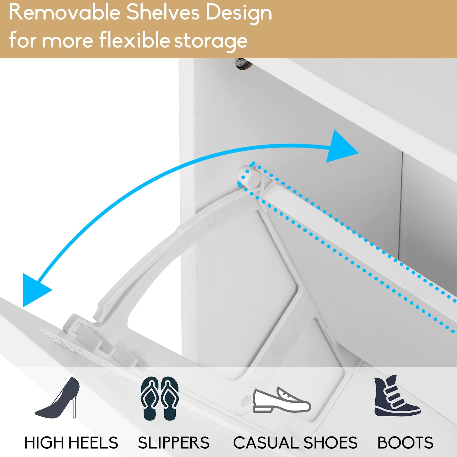 with 2 Flip Drawers, Rattan Door Storage Organizer for Entryway, Free-Standing , White - Image 2
