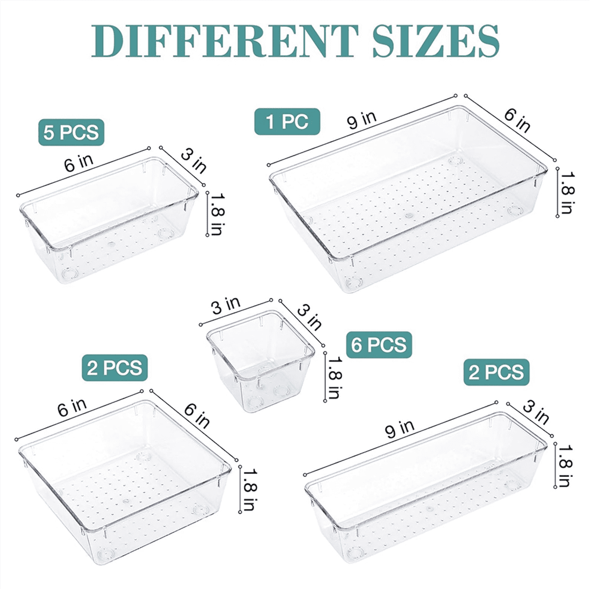 16-Piece Set, 5 Different Sized Bathroom and Kitchen Storage Trays, Transparent Storage Boxes - Image 2